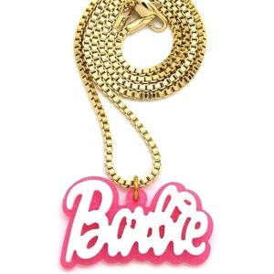 Pink Barbie Necklace Pendant with Box Chain